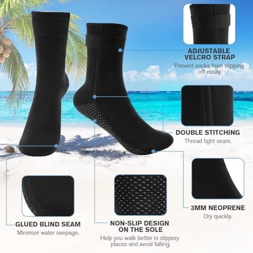 flintronic 3mm Neoprene Socks, Wetsuit Socks Diving Socks with Velcro, Anti-slip Swimming Socks Fin Socks For Women Men, Thermal Water Socks for Snorkeling Surfing Sailing Snorkeling Kayaking（L — view 5