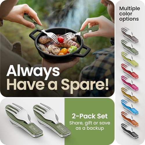 ORBLUE 4-in-1 Camping Cutlery Set 2-Pack – Stainless Steel Foldable Spoon Fork Knife Bottle Opener with Pouch – Portable Travel Cutlery & Camping Utensils for Hiking & Outdoor Use – Olive Green — view 6