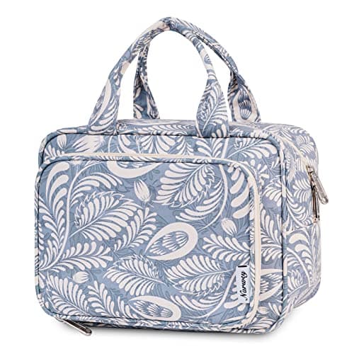 Narwey Full Size Toiletry Bag Large Wash Bag Makeup Bag Travel Organizer Cosmetic Bag for Women (Blue Leaf) — view 2