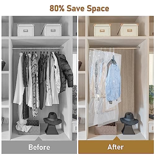 Hanging Vacuum Storage Bags, ZWMYF 4 PCS Space-saving Vacuum Bag for Clothes, Suits, Dresses, Coats or Jackets, Clear & Reusable Closet Organizer(1 Long 145x70cm & 3 Short 105x70cm) — view 4