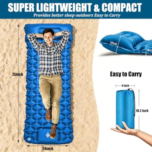 huiziyi Camping Mat, Durable Compact Ultralight Sleeping Mat, Waterproof Camping Air Mattress for Adults Kids, Sleeping Pad with Pillow for Camping, Backpacking, Hiking, Traveling, Tent Trap — view 2