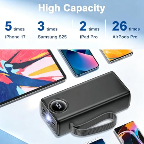 27000mAh Portable Charger with 4 Built-in Cables & 22.5W Fast Charging — view 3