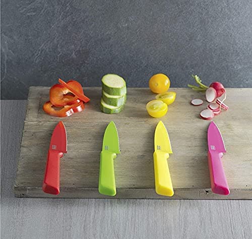 Kuhn Rikon Paring Knife for Fruit, Vegetables and Cheese, Japanese Stainless Steel Blade with Non-Stick Coating, Secure Grip Handle, Finger Guard and Safety Sheath, Yellow - Colori+ — view 4