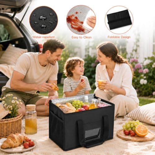 40L Large Cooler Bag, Foldable Soft Cool Bag, Leak-Resistant, Reusable Grocery Shopping Bags for Beach, Picnic, BBQ, Shopping, Camping, Family Outdoor Travel — view 5