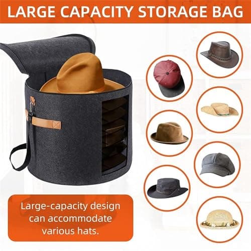 Large Hat Cover - Portable Hat Storage Box with Clear Front Dustproof Lid | Visible Hat Container for Sunhats, Hats, Fedoras, Cupboard Containers, Stackable Organiser, Travel Storage — view 6