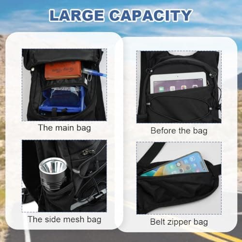 Flintronic Lightweight Breathable Bike Backpack, 8L Waterproof Breathable Cycling Bicycle Rucksack, Hydration Backpack, Reflective Bag, Foldable Running Daypack for Cycling, Jogging, Hiking-Black — view 2