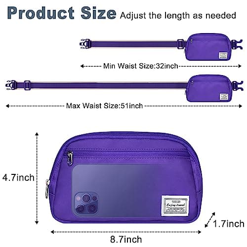 DMLuna Small Crossbody Bags for Women Trendy, Lightweight Waist Pack for Women & Men, Mini Belt Bag, Waist Bag with Adjustable Strap for Running Workout Traveling, Purple — view 5