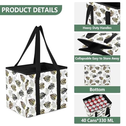 Grckit Car Trunk Organizer Gold Monstera Heavy Duty Collapsible Storage Tote Bag with Reinforced Handles for Shopping Travel Picnic — view 3