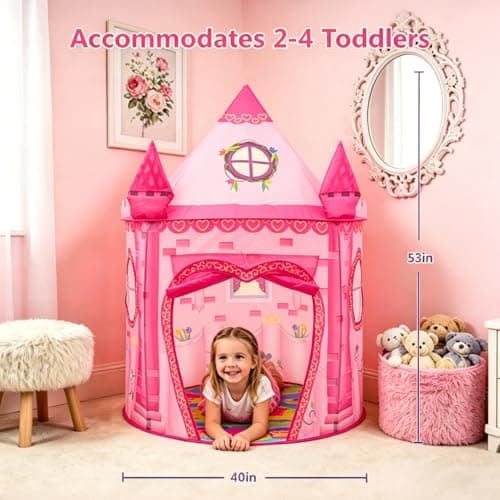 Princess Castle Play Tent for Kids, Girls' Pop-Up Play Tent, Indoor/Outdoor Foldable Pink Play Tent Fabulous Gift for Little Girls — view 2