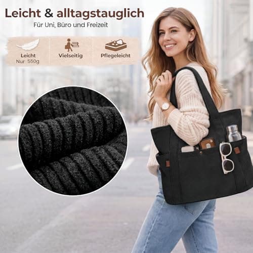 Captain Blues Tote Bag for Women with Zip, Large Capacity Work Bag with Compartments & Pockets, Soft Cotton Lining, for College, Teacher, Uni, School, Travel, Shopping (Black) — view 5