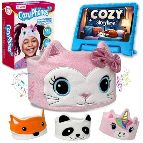 CozyPhones Headband HEADPHONES for Kids – Cat Design, Volume Limited, Soft Fleece, Comfortable for Sleep & Travel, Baby Headband Headphones, Music Headband, Headband Earphones for Sleeping
