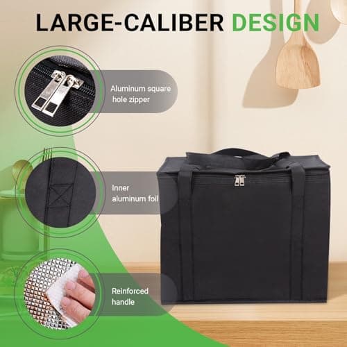 Cooler Box, 35L Insulated Cooler Box, Thermal Food Delivery Bag Cool Bags with Zip Big Cold Bag Picnic Reusable Insulation Shopping Bags Foldable for Beach Camping Work Trip (Black) — view 3
