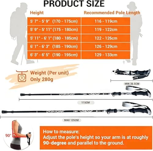 Trekking Poles, Collapsible Walking Poles for Men Women, Adjustable Lightweight Walking sticks for Trekking, Camping, Backpacking, Hiking (Black-Single Pole) — view 5
