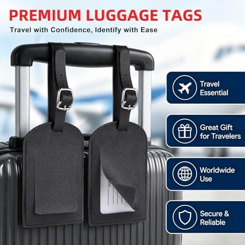 Redamancy Luggage Tags, Leather Suitcase Tags, Luggage Tags for Suitcases with Adjustable Strap Privacy Protection Cover for Preventing Loss of Bags and Suitcases (4PCS*Black) — view 3