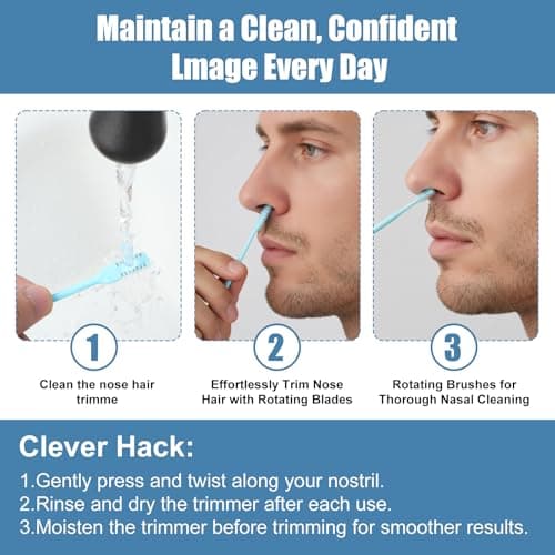 12 Pcs 2-in-1 Nasal Hair Trimmer Double Sided Nose Knife Nose Hair Cutter 360° Rotating Manual Nasal Hairs Cutter Portable Nostril Hairs Remover Tool Sticks Soft Cleaning Brush for Men Women Travel — view 3