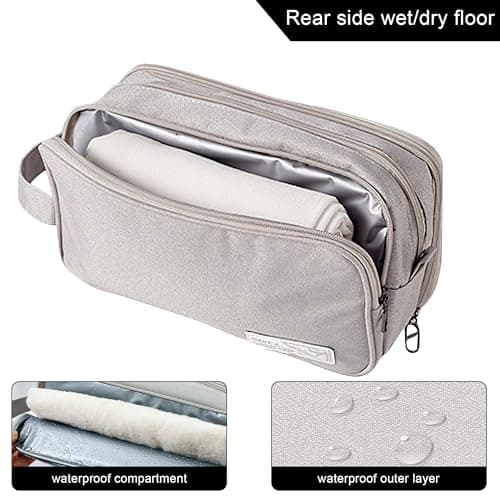Namenand Travel Toiletry Bag,Large Capacity Cosmetic Bags for Men and Women,Waterproof Portable Pouch Open Flat Makeup Bag Organizer with Divider and Handle - Grey — view 3