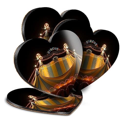 4 x Heart Coasters - Circus Tent Lights Festival Cork Backed MDF Glossy Tea Coffee Accessory #50534