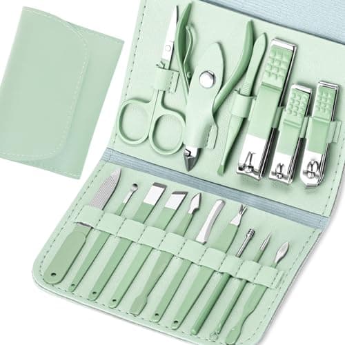 START MAKERS Manicure Set - 16 in 1 Professional Nail Clipper Set - Stainless Steel Pedicure Kit Nail Care Kit for Men Women with Storage Travel Case, Green