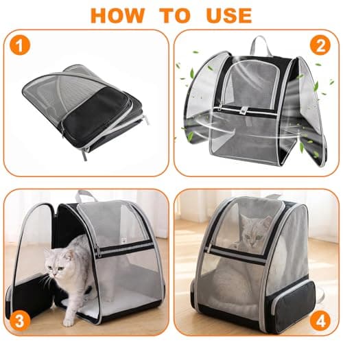 Cat Backpack Carrier - Foldable Pet Carriers for Cats & Small Dogs, Lightweight Breathable Cat Backpack with 3-Side Mesh Windows & 2 Pockets, Cat Carriers & Travel Products — view 4