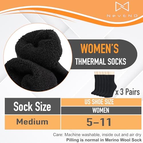 NevEND 3/6 Pairs Women's Wool Merino Winter Thermal Boot Thick Insulated Heated Mini Crew Socks, 3 pairs of black, 37-43 EU — view 4