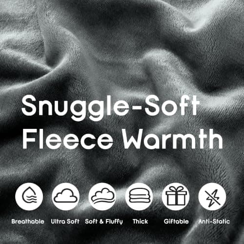 MOONLIGHT20015 Fleece Throw Blanket for Sofa Grey 4ft x 5ft - Soft Cosy Fluffy Blankets for Bed/Couch, Warm Single Versatile Throws for Adults, Dark Gray, 130x150 cm — view 3