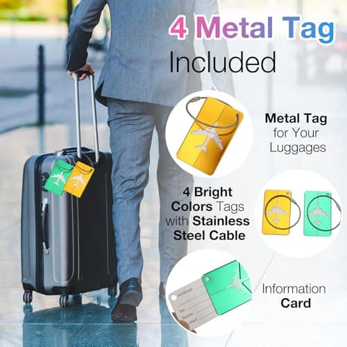 Luggage Straps, 8 Pcs Adjustable Suitcase Straps Belts with 4 Pcs Metal Luggage Tags Heavy Duty Adjustable Suitcase Belts (Green+Orange) — view 5