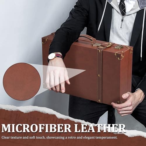 Vintage Suitcase Wood Vintage Suitcase Storage Box, Leather Trunk Luggage Decorative Retro Photography Prop Luggage, Storage Chest with Lock for Placing Clothes Toys Photo Jewelry - 40×24.5×10cm — view 4