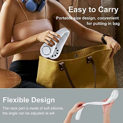 Neck Fan, Portable Neck Fans Rechargeable, 5 Speeds USB Personal Bladeless Fan 3000mAh Battery, Wearable Hands-Free Cooling Fan for Men & Women, Leafless Hanging Mini Fans for Outdoor Travel (White+) — view 3