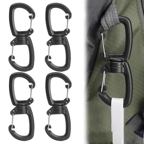 LANQEAOR 4 Pack Double Carabiner Keychain Clips, 360° Rotating Dual Hook Key Holders, Quick Release Snap Hooks for Keys, Backpacks, Water Bottles and Everyday Carry, Black — view 3
