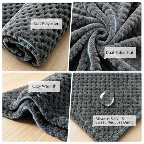 ASIJIA 2 Pack Soft Warm Pet Blankets, 70 x 100 CM Washable Fuzzy Dog Cat Blanket, Thick Cozy Flannel Throw Cover for Small Medium Dogs Cats, Couch Bed Car Travel Use, Dark Gray — view 6
