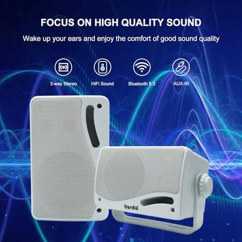 Herdio 3.5" Outdoor Bluetooth Speakers Wired Waterproof, 200W 3 Way Upgrade Premium Wall Mount Speakers, Durable Mountable Loud Sound System for Patio Indoor Deck Garage (White Pair) — view 2