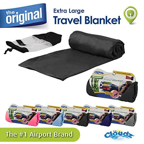 Cloudz Extra Large Airplane Travel Blanket for Your Flight, Car, Camping, Home or Comforting Warmth Anywhere! Includes Warm Cozy Pockets for Your Feet and a Travel Bag - Black — view 2