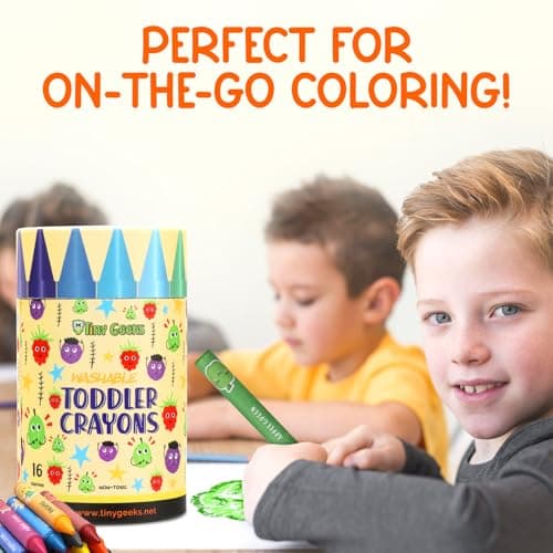 TinyGeeks 16 Colors Jumbo Crayons - Non-Toxic & Washable Crayons for Toddlers Ages 1-3 & Kids Ages 4-8 - Easy-to-Hold - Large - Great for Travel with Toddlers 2-4 Years — view 5
