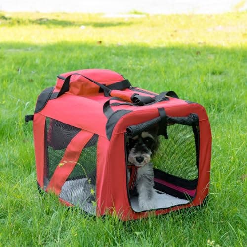 PawHut Foldable Pet Carrier, Cat Carrier for Small Dogs 60 x 42 x 42cm Red — view 2