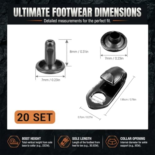 Shentu Boot Lace Hooks Shoelace Buckles, 20 Set Heavy Duty Hiking Repair Kit, Dark Grey Metal Eyelets with Double Sided Rivet Caps for Walking Climbing Outdoor Work Shoes Fabric Fasteners Metal — view 3