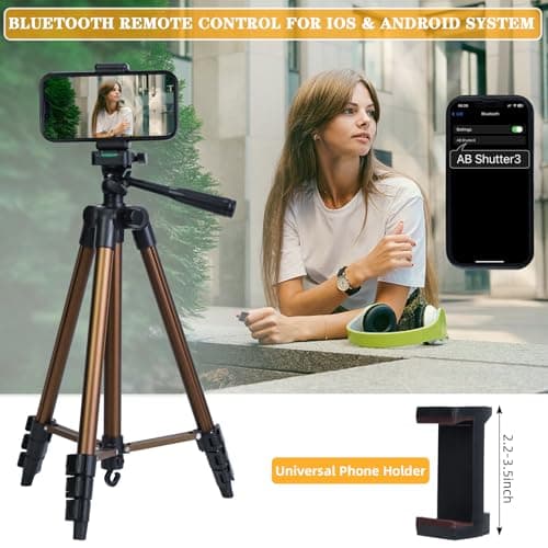 Phone Tripod, LINKCOOL 50" Aluminum Lightweight Portable Camera Tripod for iPhone/Samsung Smartphone/Action Camera/Small DSLR Camera, With Phone Holder & Wireless Remote (Gold Brown) — view 3