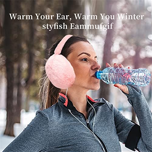 IHCEMIH Ear Muffs, Women Earmuffs Winter Accessories Fluffy Plush Foldable Adults Outdoor Thermal Ear Warmer Skiing Running Ears Covers Protector from Wind Cold Gift for Girls Ladies Pink — view 6