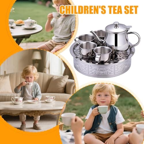 Stainless Steel Tea Set 70ml Cups Filter Screen Pretend Play Toy — view 2