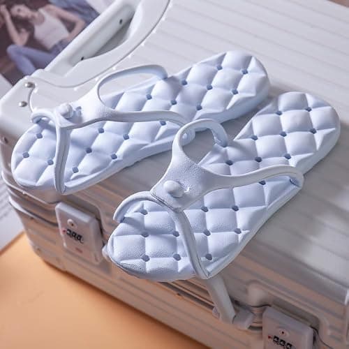 OULIGET Foldable Travel Shower Shoes with Holes,Dry Quickly Non Slip Bath Slippers,Portable Hotel Lightweight Sandals for Spa Nail Salon Beach Pool Gym, Blue, 8.5-9 Women/7-8 Men — view 2