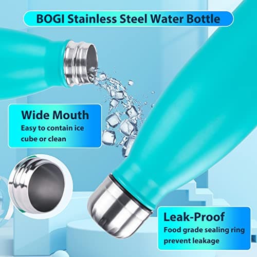 BOGI 2 Pack Insulated Water Bottle,750ml Stainless Steel Water Bottle-Leakproof Metal Water Bottle Keep Drink Hot & Cold Water Bottle Sports Water Bottle for Girls Kids with Cleaning Brush(Mint+Dblue) — view 5