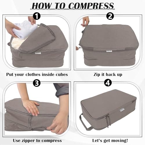 Compression Packing Cubes for Travel Suitcase Organizer Bags, Khaki, XL — view 6