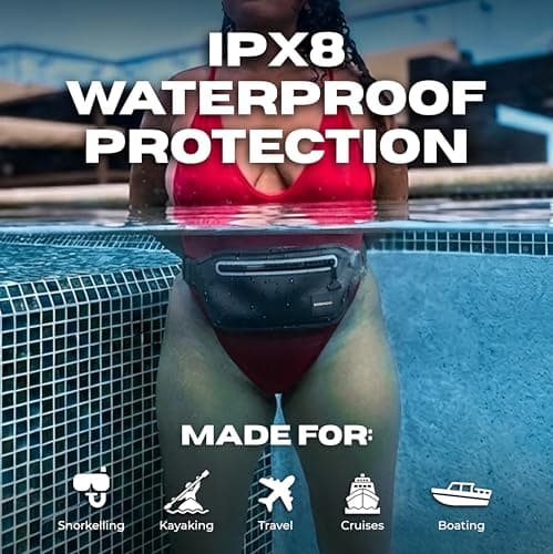 DRENCH 2 Pack 100% Waterproof Black Bum Bags | IPX8 Submersible Waist Bags for Swimming, Snorkelling & Beach Holidays | Waterproof Phone & Essentials Pouch for Travel, Boating & Water Activities — view 6