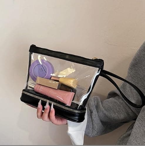 Aucuu Travel Makeup Bag, Transparent Cosmetic Bag, Waterproof Toiletry Bags, TSA Approved Toiletry Bags, Make Up Organizer for Toiletries Accessories, Brushes, for Women Girls — view 2