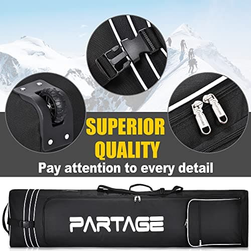 PARTAGE + Snowboard Bag with Wheels, Snowboard Bag for Air Travel, Adjustable Length Up to 170 cm, 600D Water Resistant Oxford -Black — view 2
