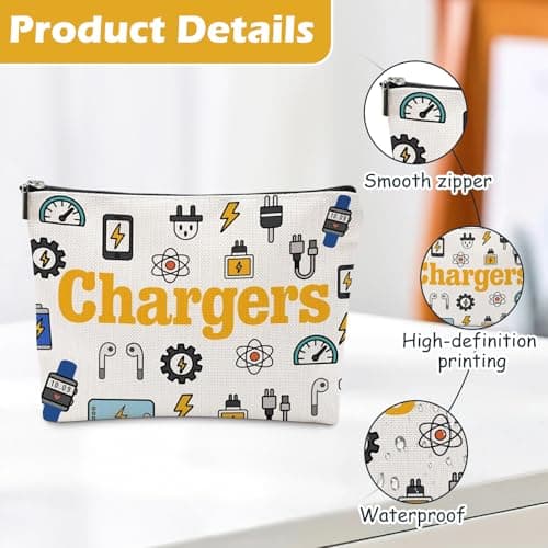 Chargers Travel Organiser Bag Make Up Bags for Men Women Waterproof Linen Bag Organiser Multifunctional Travel Accessories for Cables & Chargers Double-Sided Print Makeup Storage Bag for Home — view 5