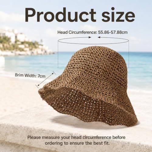 AXXSIL Straw Bucket Hats Women, Foldable Wide Brim Sun Hat Khaki — view 4