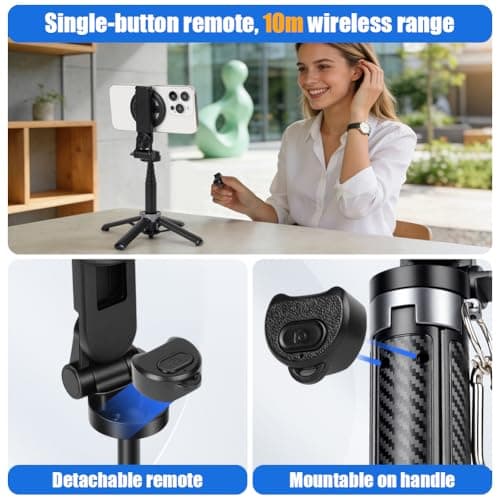 Ainiv 4-in-1 Multifunctional Magnetic Selfie Stick, 360°Rotation Phone Tripod with Wireless Remote for iPhone & Android, for Travel, Vlogging, Photos, Video Recording — view 4