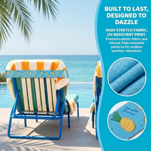 Merzio 5Pcs Beach Towel Bands for Sun Loungers, Elastic Windproof Sunbed Towel Clips, Cruise Essentials Accessories for Pool Chairs, Holidays Essentials Beach Accessories for Family (5CM*40cm) — view 2