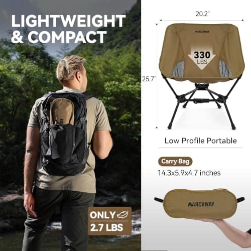 MARCHWAY Lightweight Folding Camping Chair with Spring Lock, Stable Compact Portable for Outdoor Camp, Travel, Beach, Picnic, Festival, Hiking, Backpacking (Khaki) — view 3