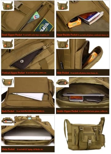 Messenger Bag, Tactical Crossbody Bag Molle Large Waterproof Laptop Pack Casual Military Shoulder Bag Green — view 5